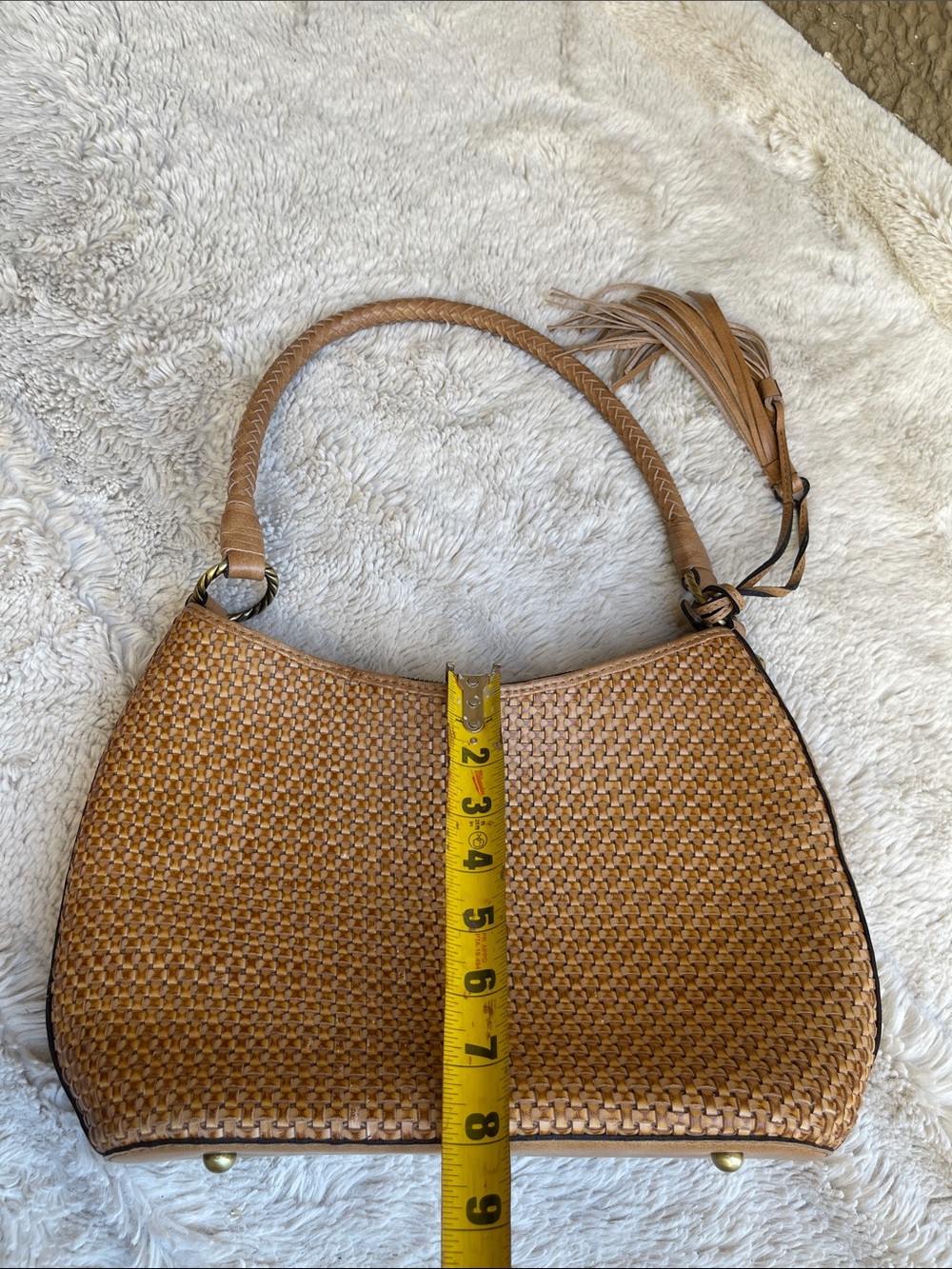 Patricia Nash Castelli Woven Leather Shoulder Bag in Tan with Tassel - Picture 11 of 13